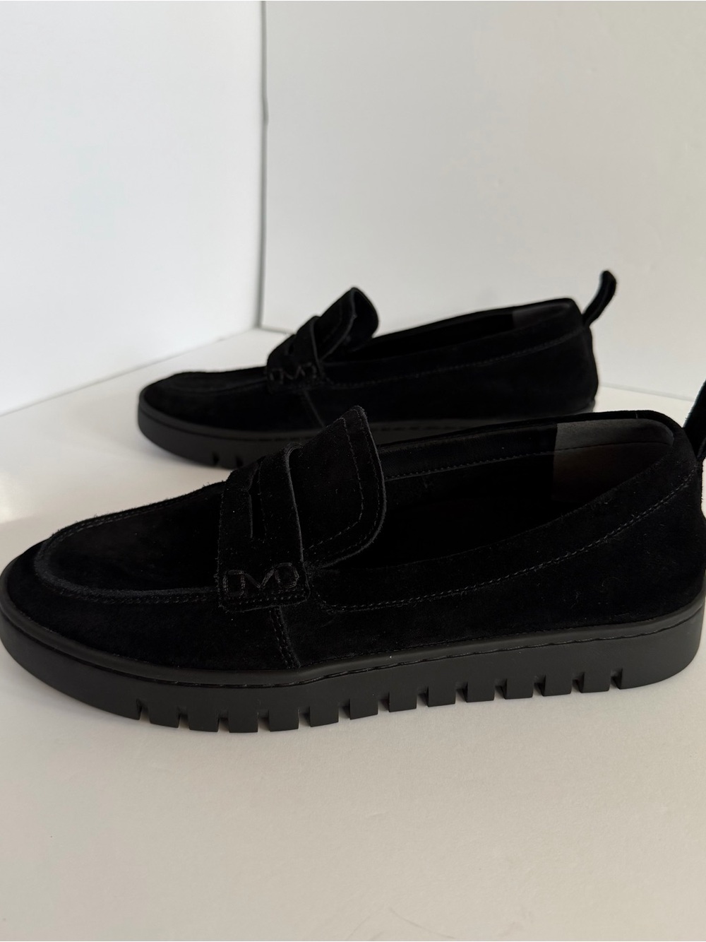 Vionic Black Suede Lug-Sole Penny Loafers